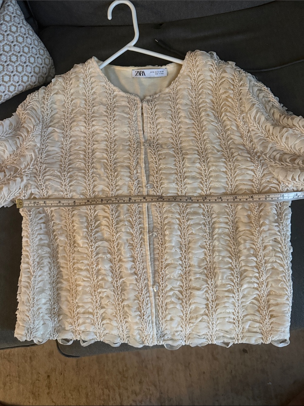 Zara Cream Textured Button-Front Cropped Jacket - Picture 10 of 14
